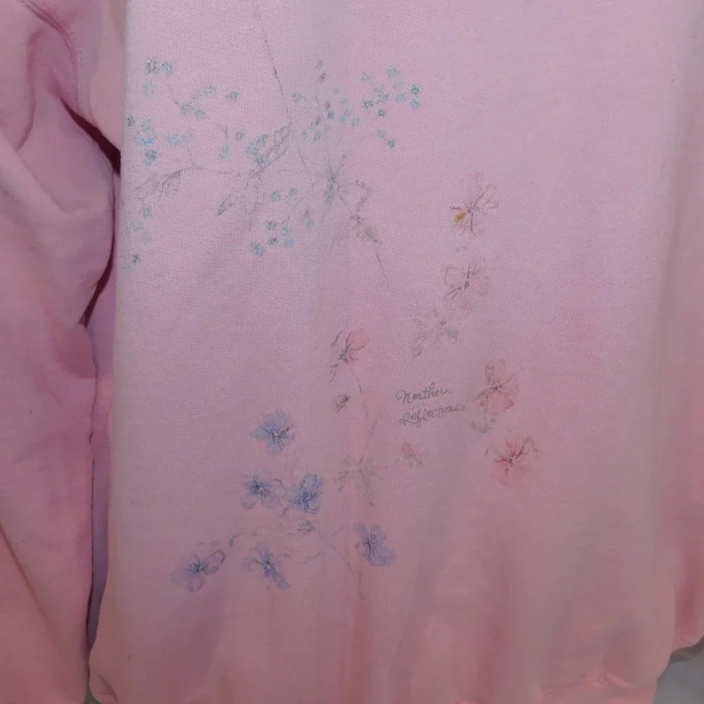 VTG 90s Northern Reflections Womens L Pink Floral Glitter detail Sweatshirt - Picture 6 of 13